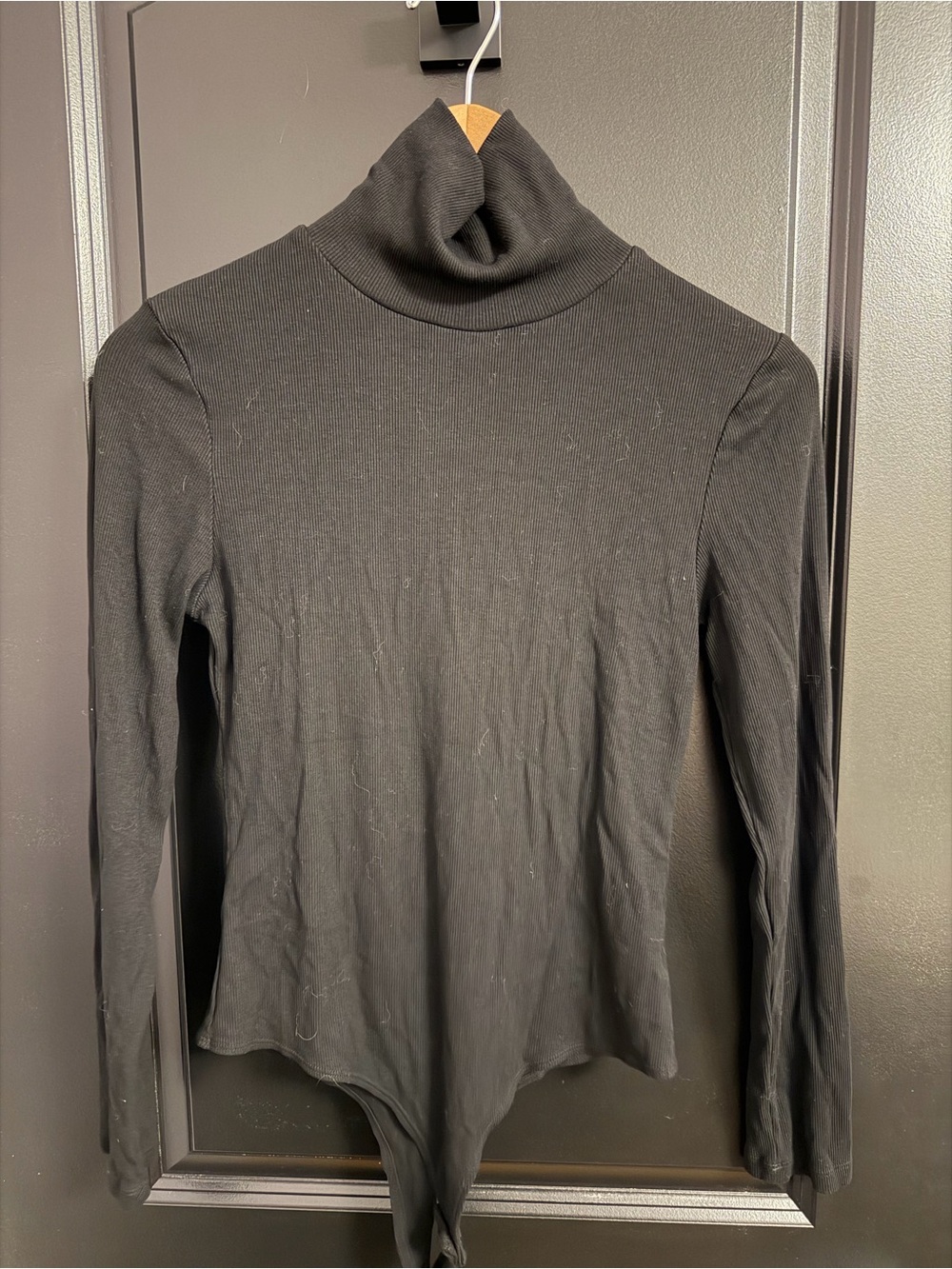 Black Turtleneck Ribbed Bodysuit